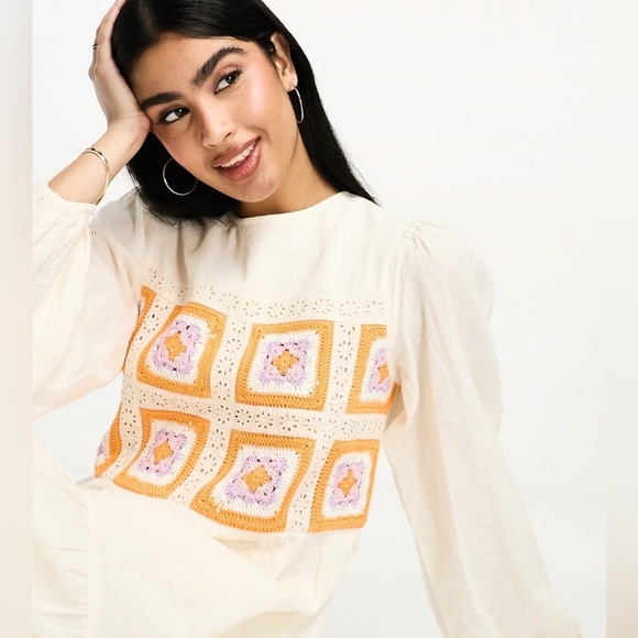 ASOS Design Broderie Crochet Bodice Maxi Bohemian Dress Size 4 - Picture 2 of 11